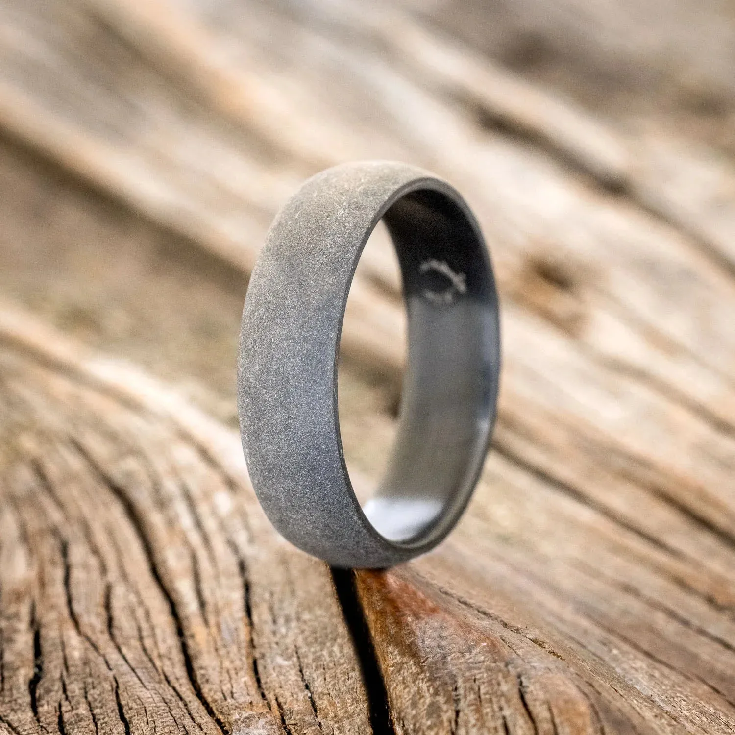 DOMED PROFILE WEDDING BAND WITH SANDBLASTED FINISH - BLACK ZIRCONIUM (6MM) - SIZE 9 1/4