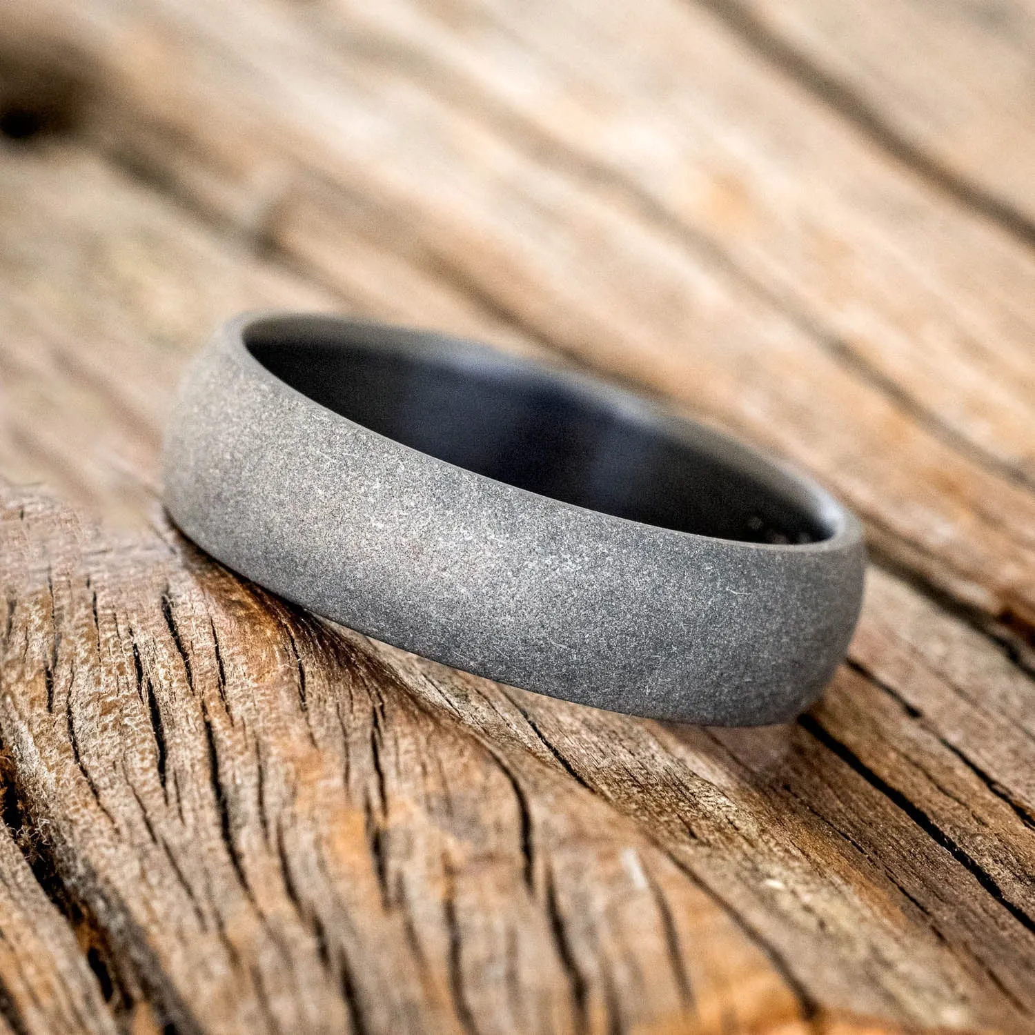 DOMED PROFILE WEDDING BAND WITH SANDBLASTED FINISH - BLACK ZIRCONIUM (6MM) - SIZE 9 1/4