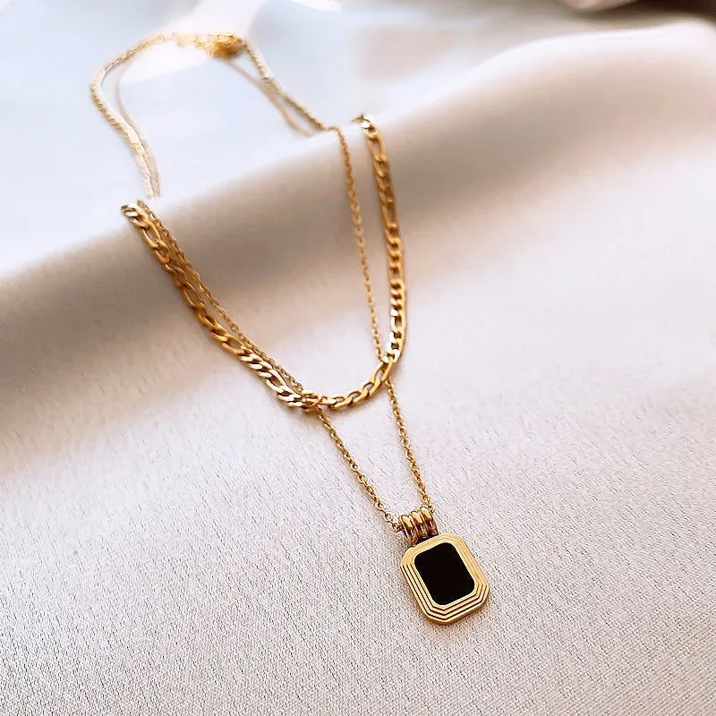 Double Layer Necklaces Charm Jewelry XYS0926 Stainless Steel Black Square