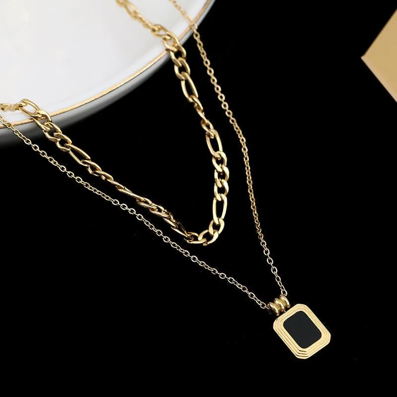 Double Layer Necklaces Charm Jewelry XYS0926 Stainless Steel Black Square