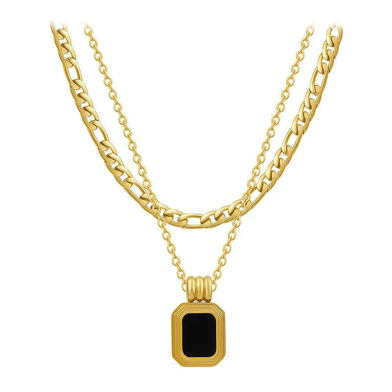 Double Layer Necklaces Charm Jewelry XYS0926 Stainless Steel Black Square