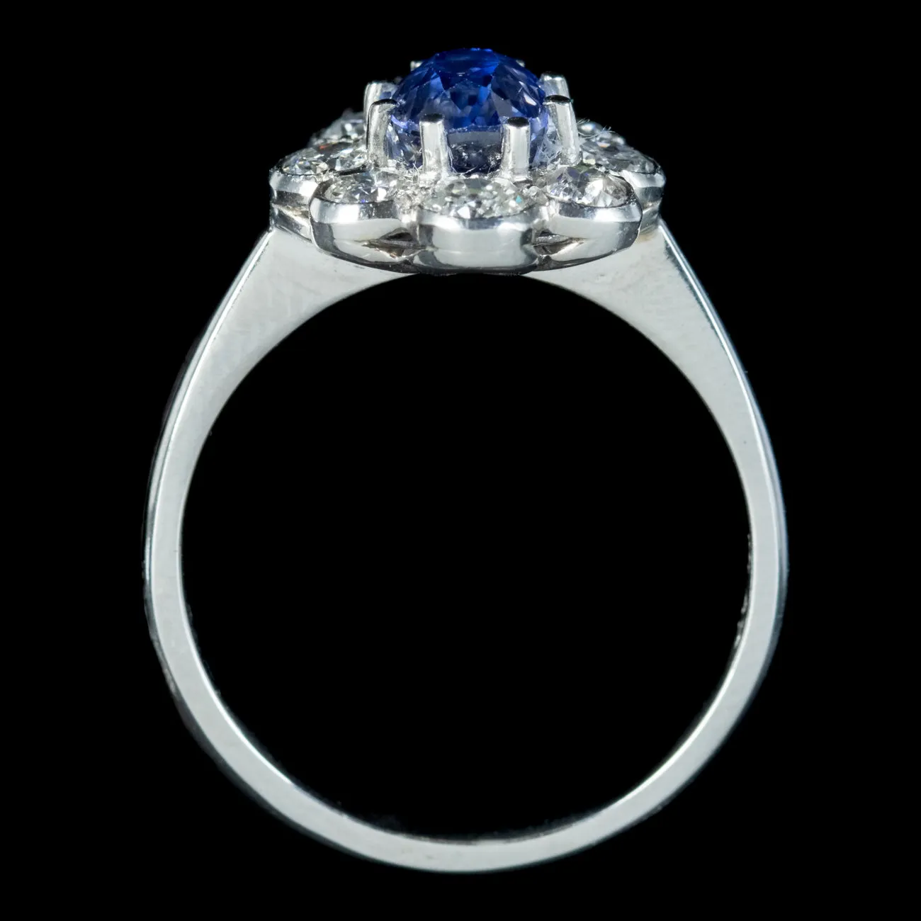 Edwardian Style Sapphire Diamond Cluster Ring 1.65ct Sapphire