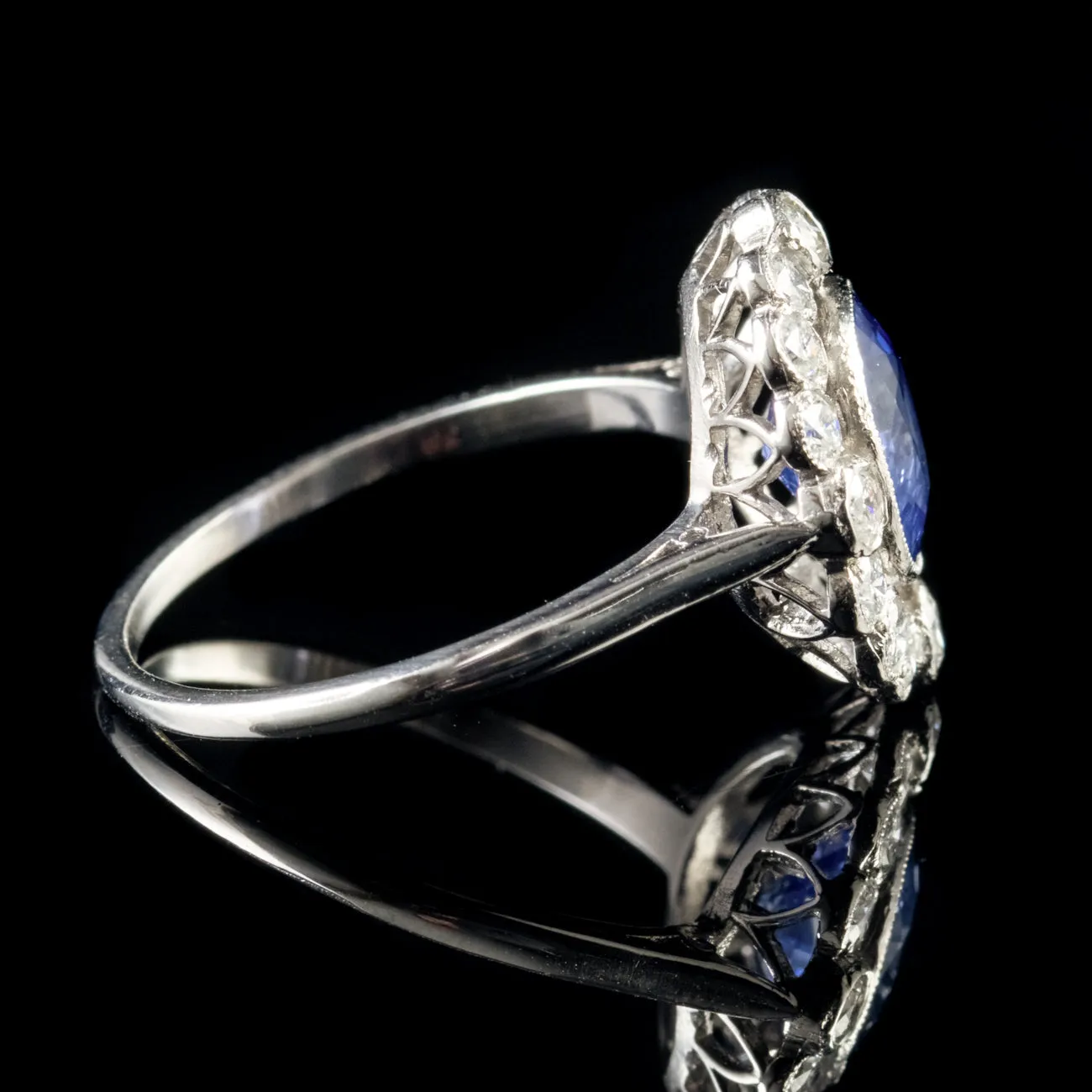 Edwardian Style Sapphire Diamond Cluster Ring 2ct Blue Sapphire