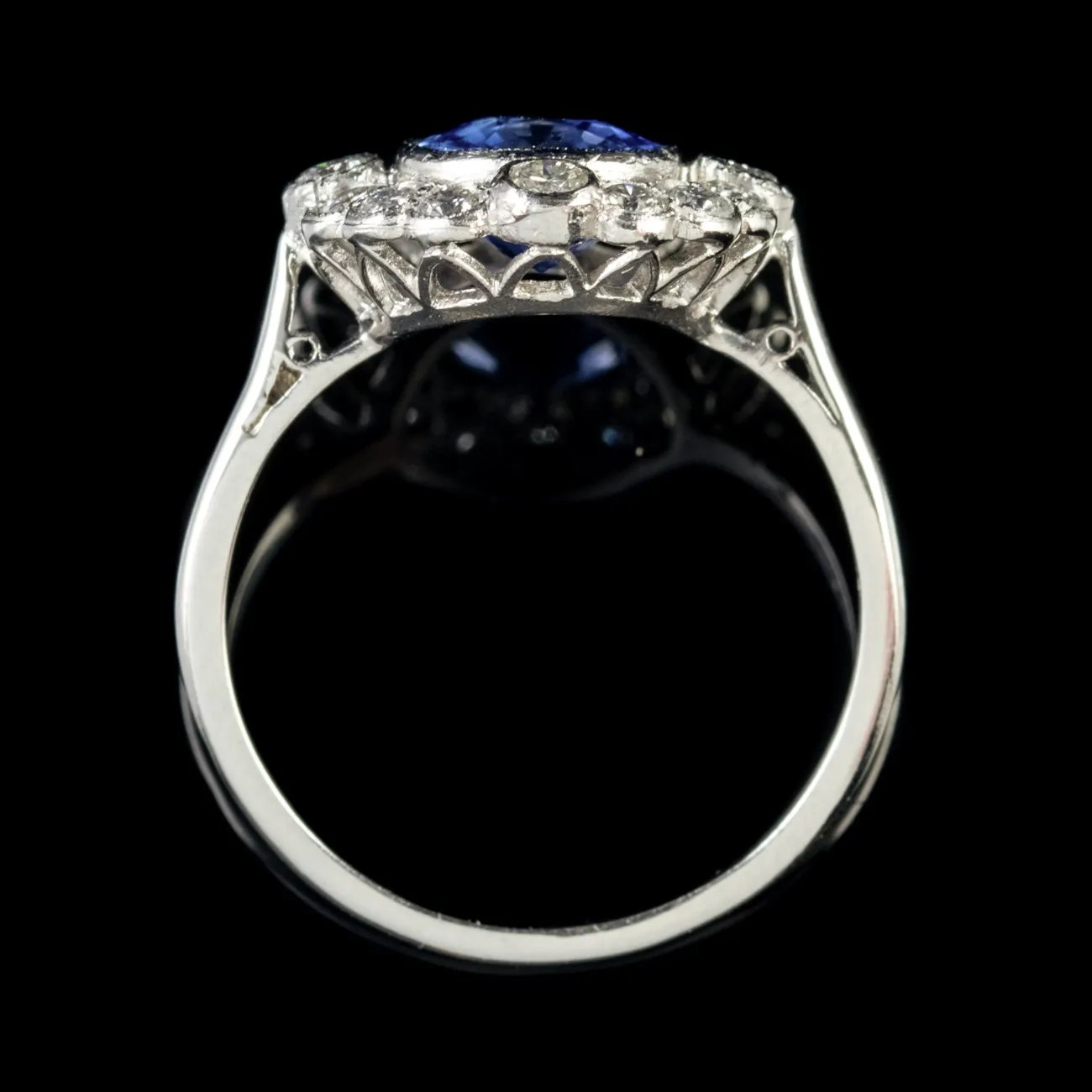 Edwardian Style Sapphire Diamond Cluster Ring 2ct Blue Sapphire