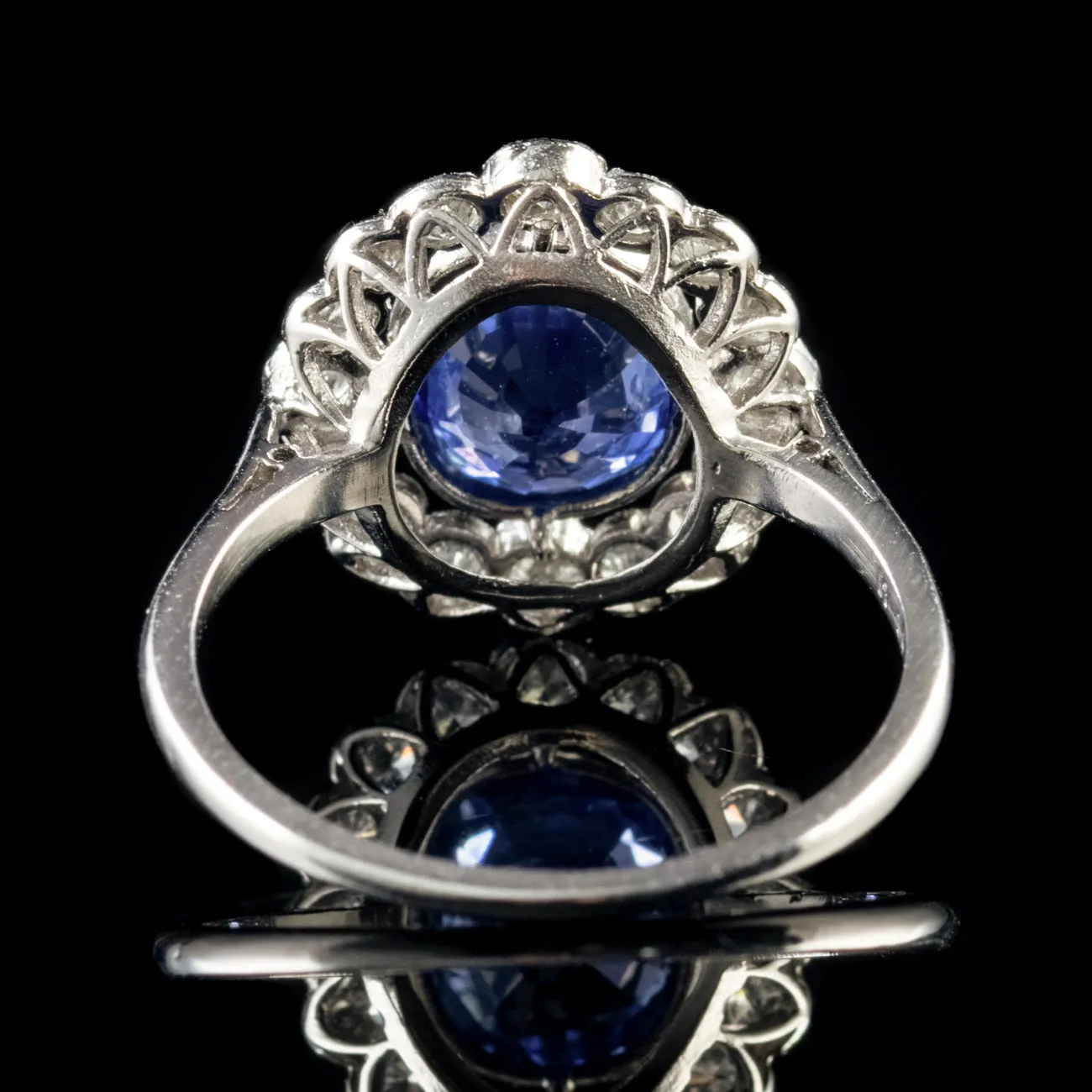 Edwardian Style Sapphire Diamond Cluster Ring 2ct Blue Sapphire