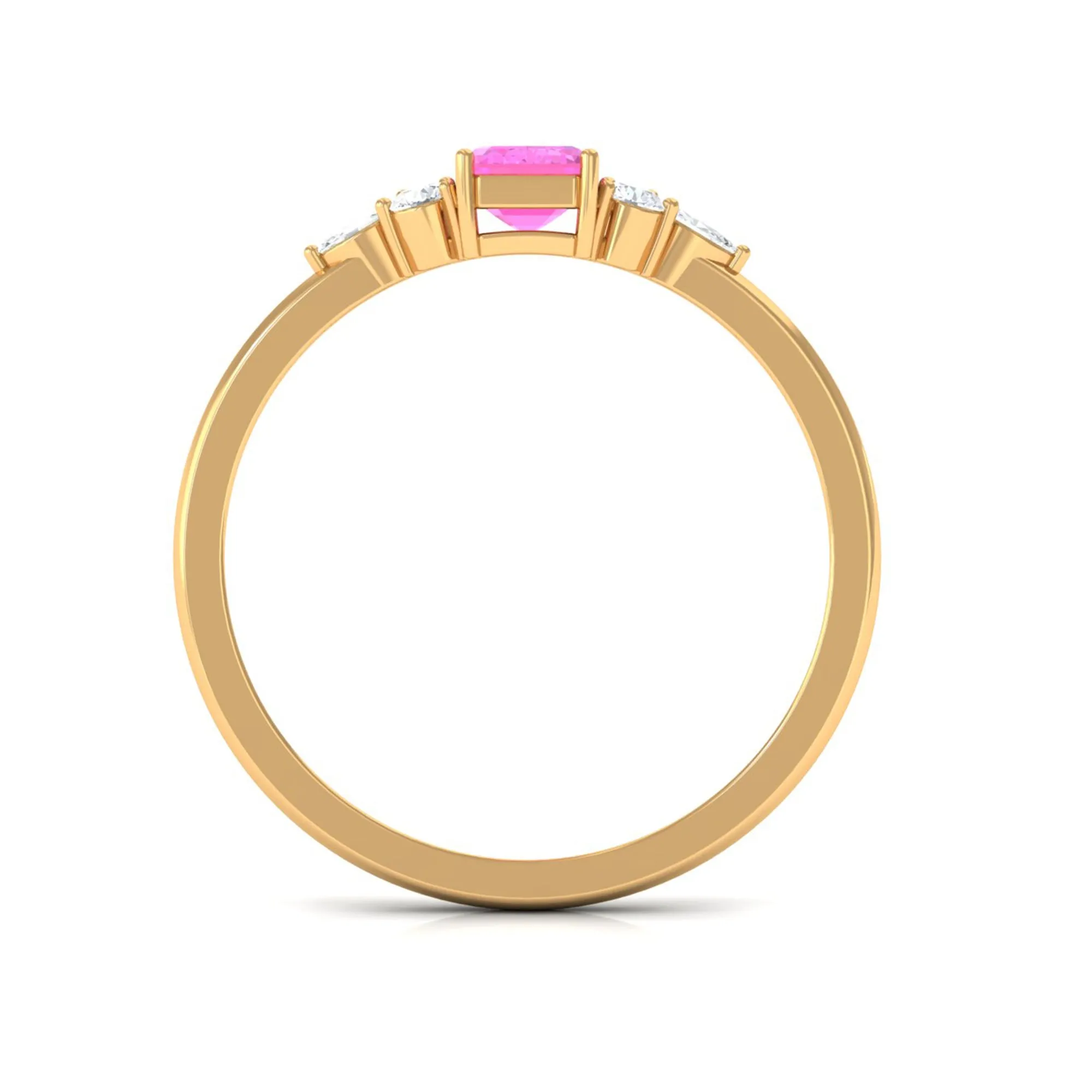 Emerald Cut Pink Sapphire Solitaire Ring with Diamond Trio