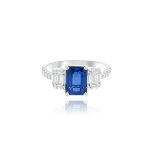 Emerald cut Sappire & invisible set Diamonds “Soho” Ring