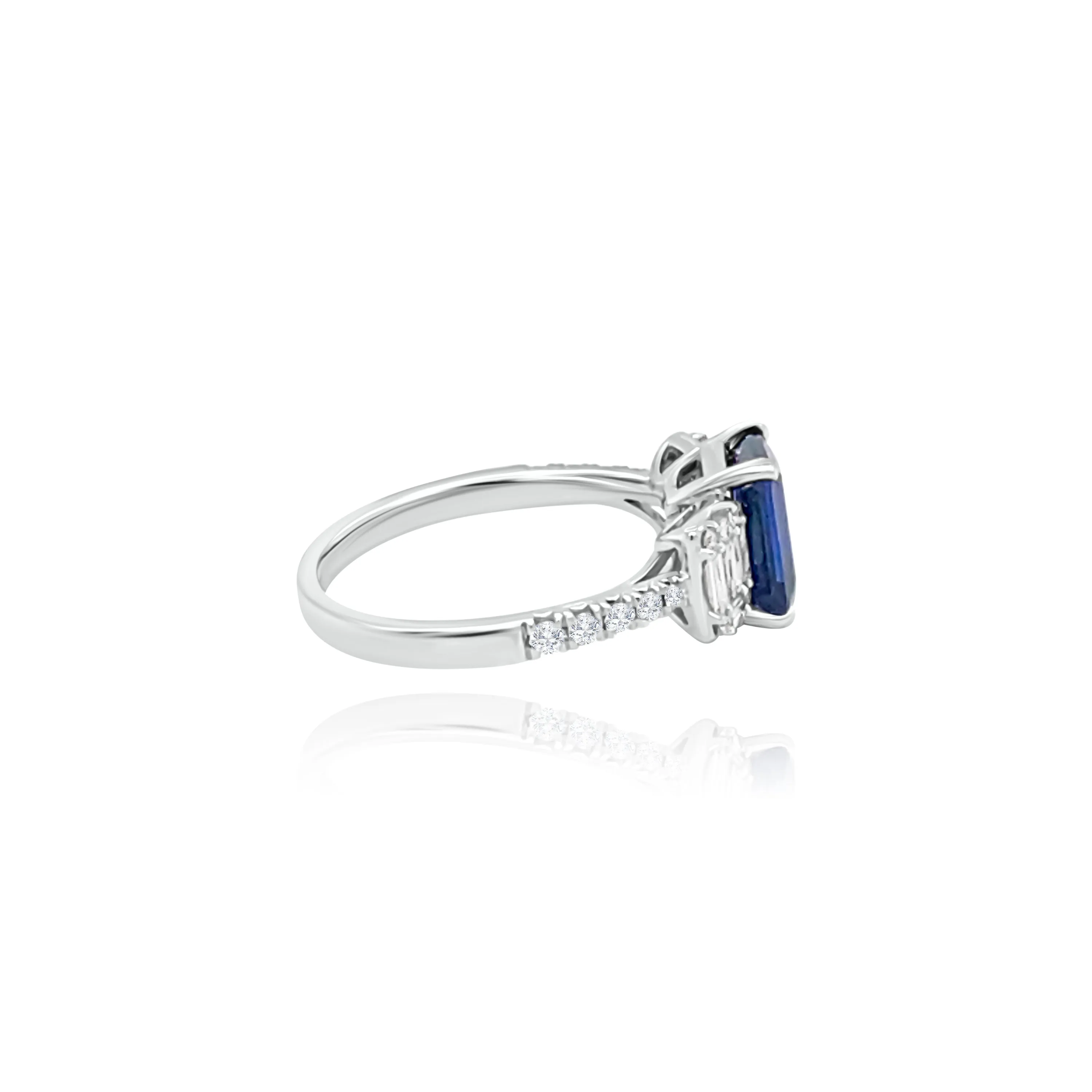 Emerald cut Sappire & invisible set Diamonds “Soho” Ring