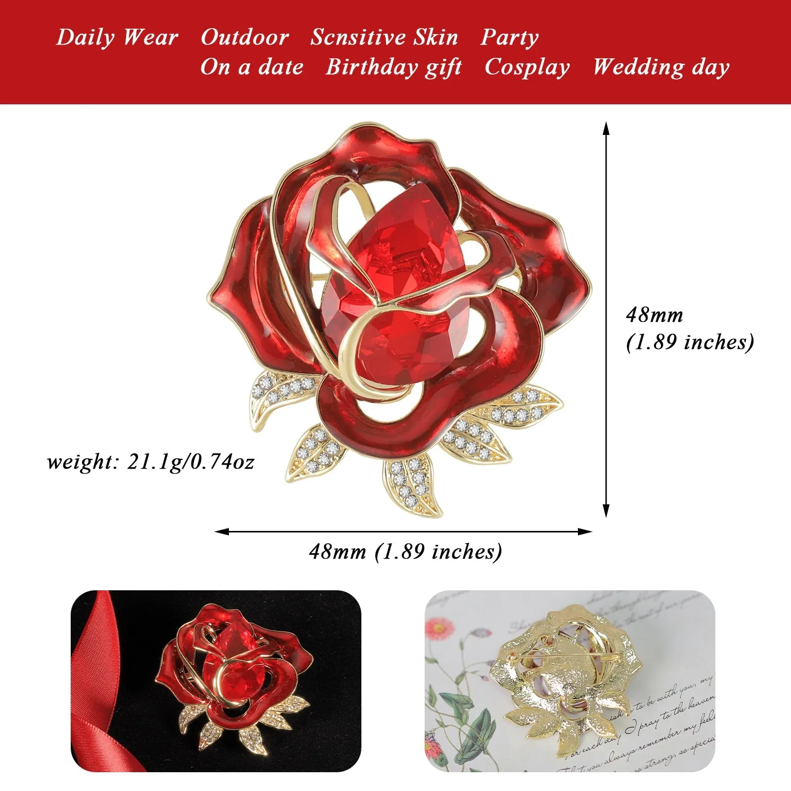 Enamel Flower Rhinestone Brooches