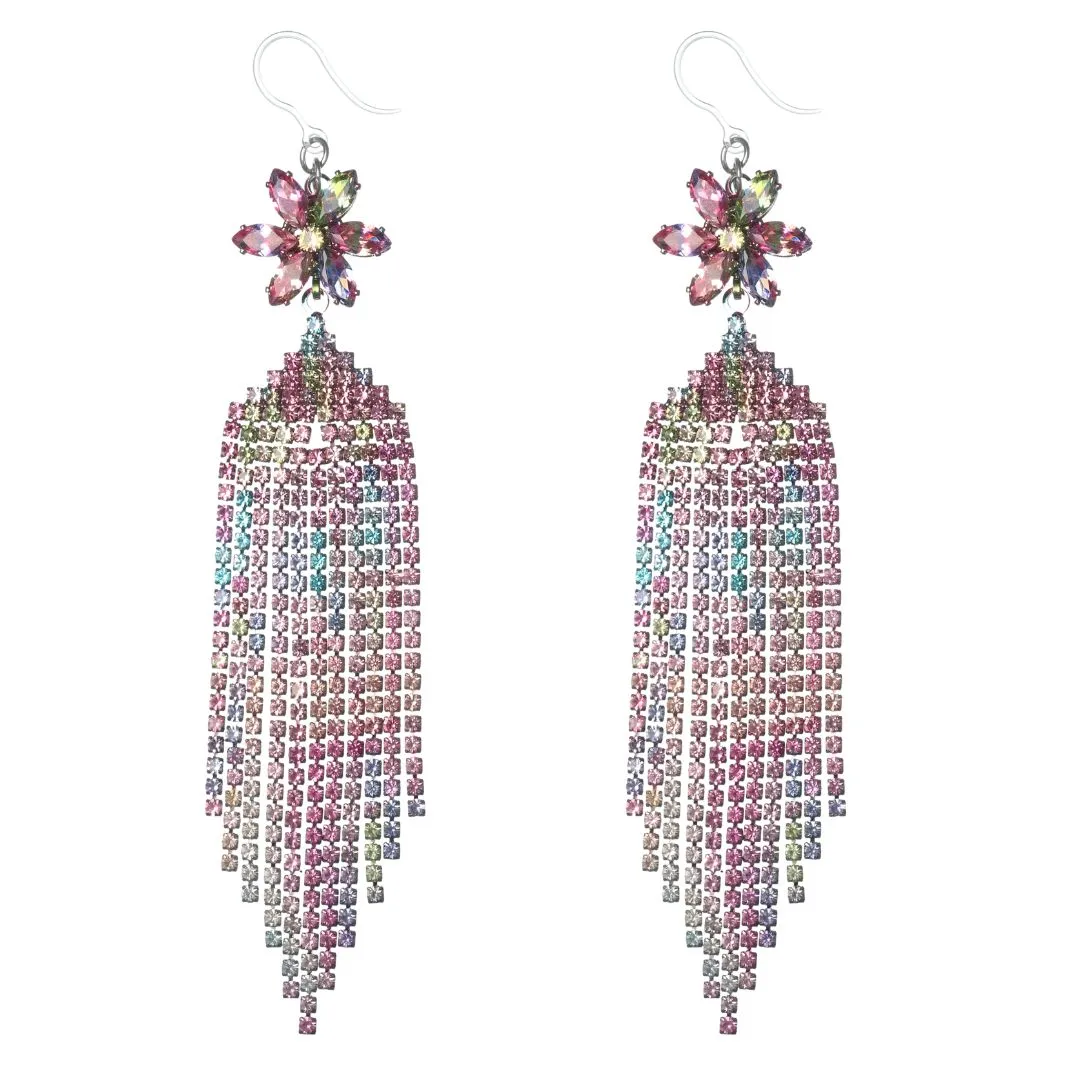 Exaggerated Dripping Flower Bling Dangles Hypoallergenic Earrings for Sensitive Ears Made with Plastic Posts