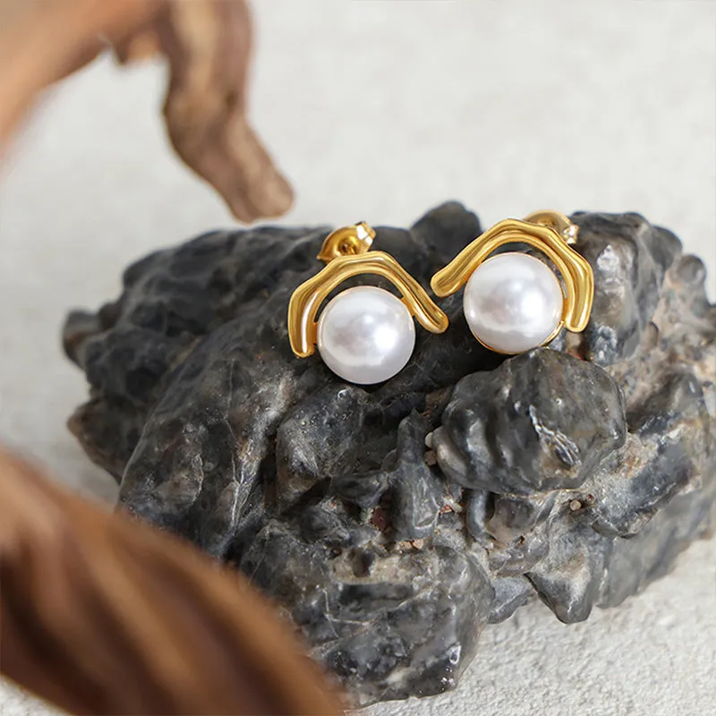 Exquisite Titanium Steel Gold-Plated Pearl Earrings - Celebrity-Inspired Light Luxury Fashion