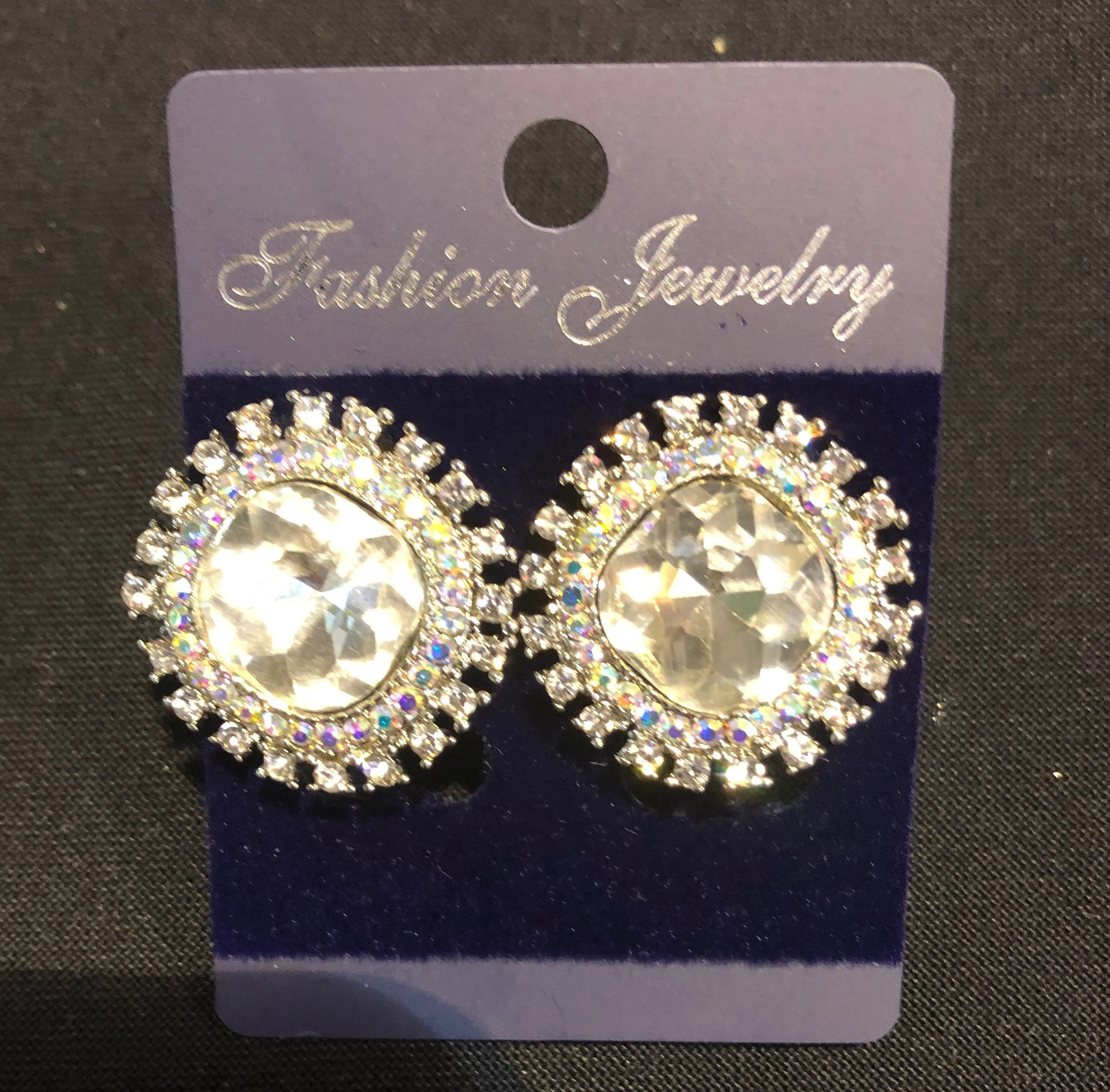 Extra Large Crystal Clip On Earrings