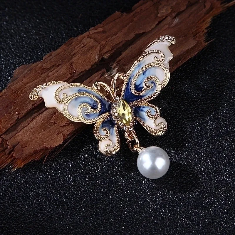 Fashion Pin Butterfly Alloy Enamel Artificial Pearls Rhinestones Unisex Brooches