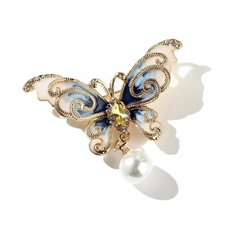 Fashion Pin Butterfly Alloy Enamel Artificial Pearls Rhinestones Unisex Brooches