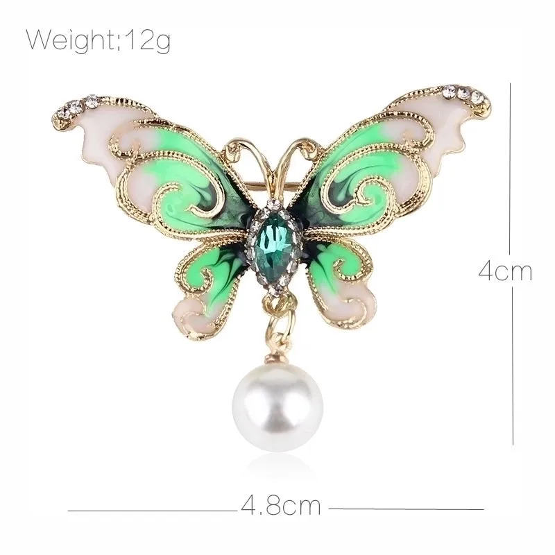 Fashion Pin Butterfly Alloy Enamel Artificial Pearls Rhinestones Unisex Brooches