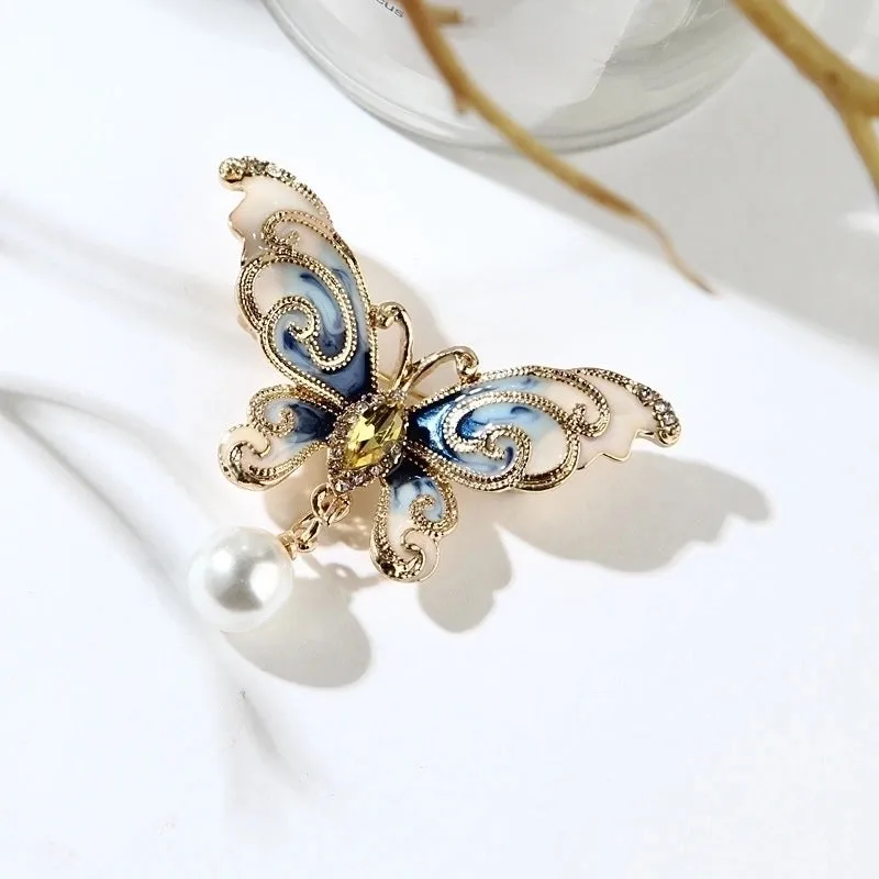 Fashion Pin Butterfly Alloy Enamel Artificial Pearls Rhinestones Unisex Brooches