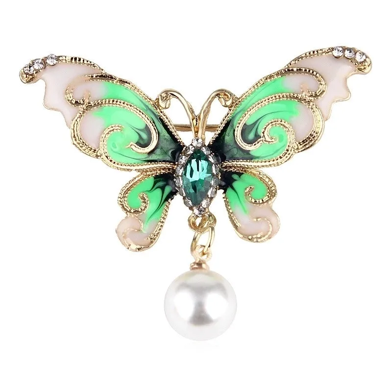 Fashion Pin Butterfly Alloy Enamel Artificial Pearls Rhinestones Unisex Brooches