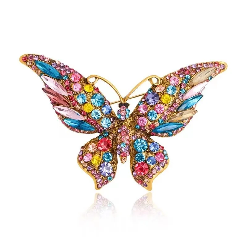 Fashion Pin Butterfly Alloy Enamel Rhinestones Women'S Brooches