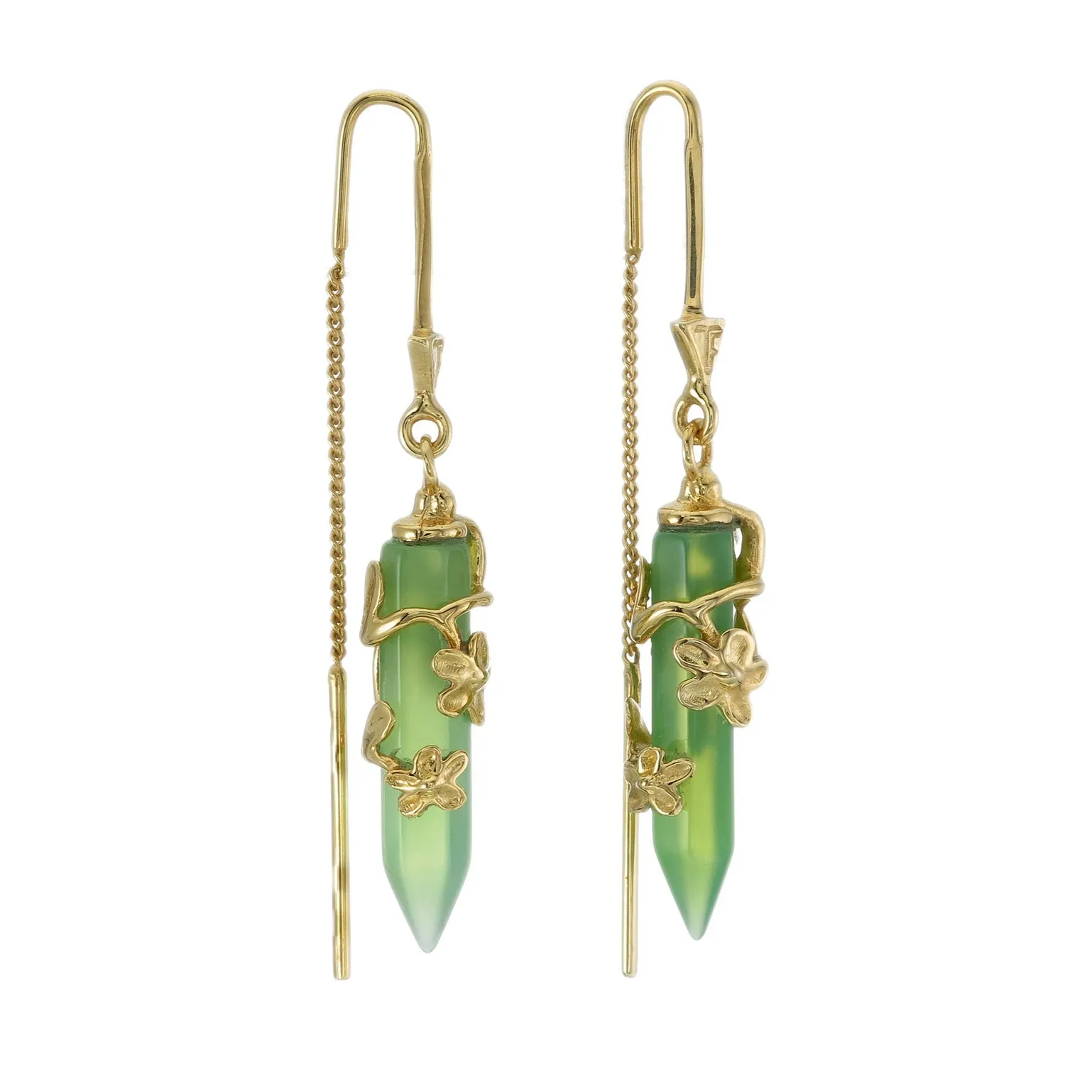 FLOWERING VINE PULL THROUGH EARRINGS - CHRYSOPRASE - GOLD