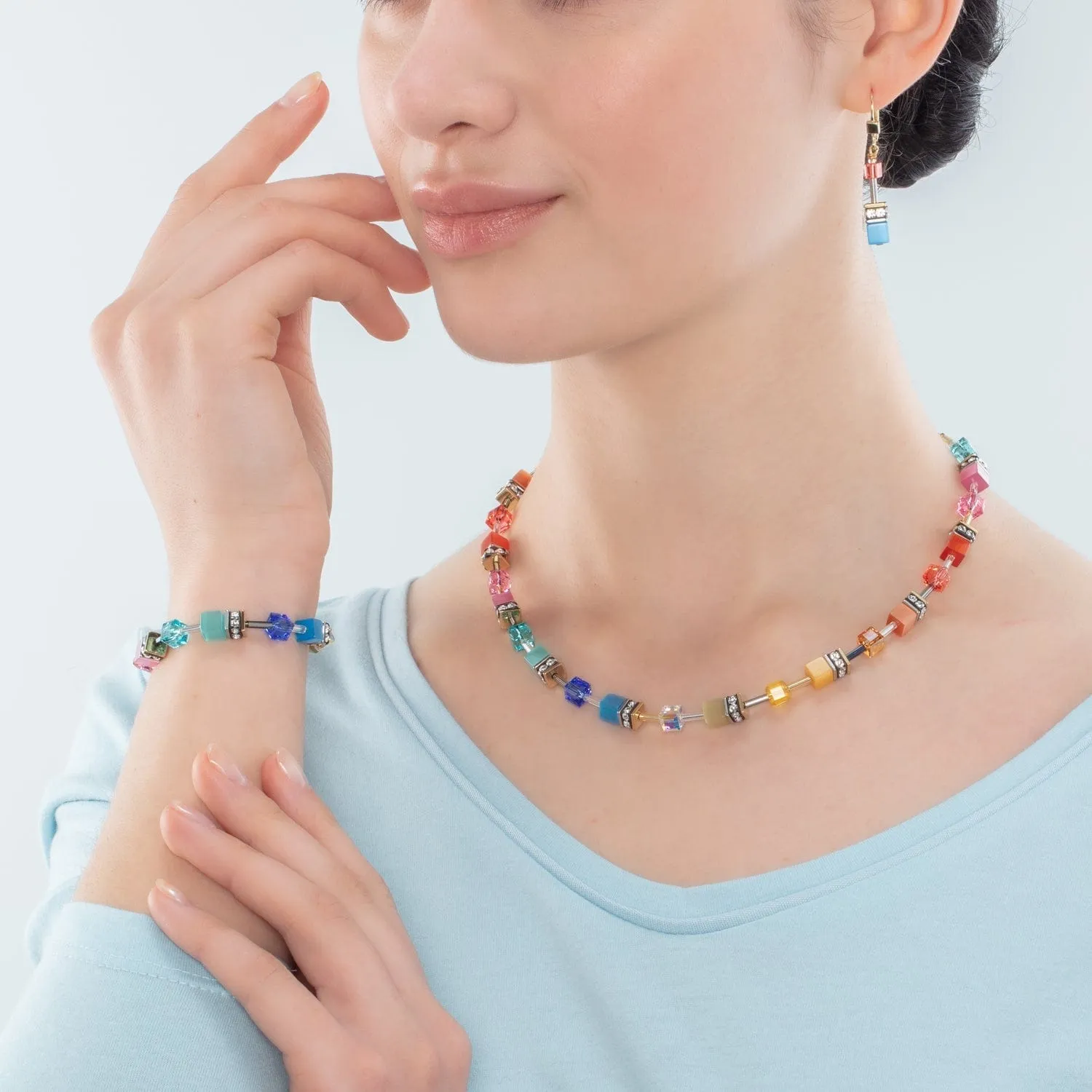 GeoCube Iconic Classic Multicolor Gold Necklace