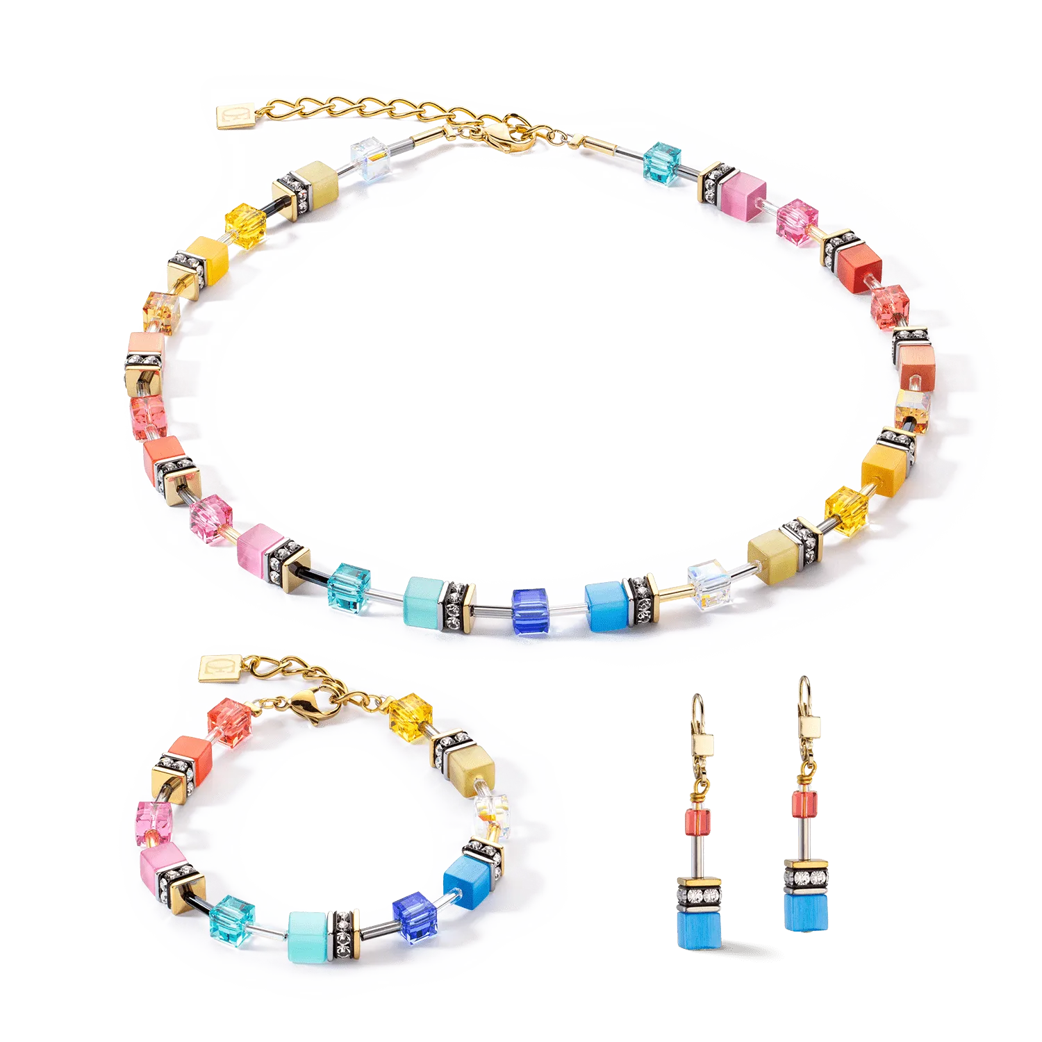 GeoCube Iconic Classic Multicolor Gold Necklace