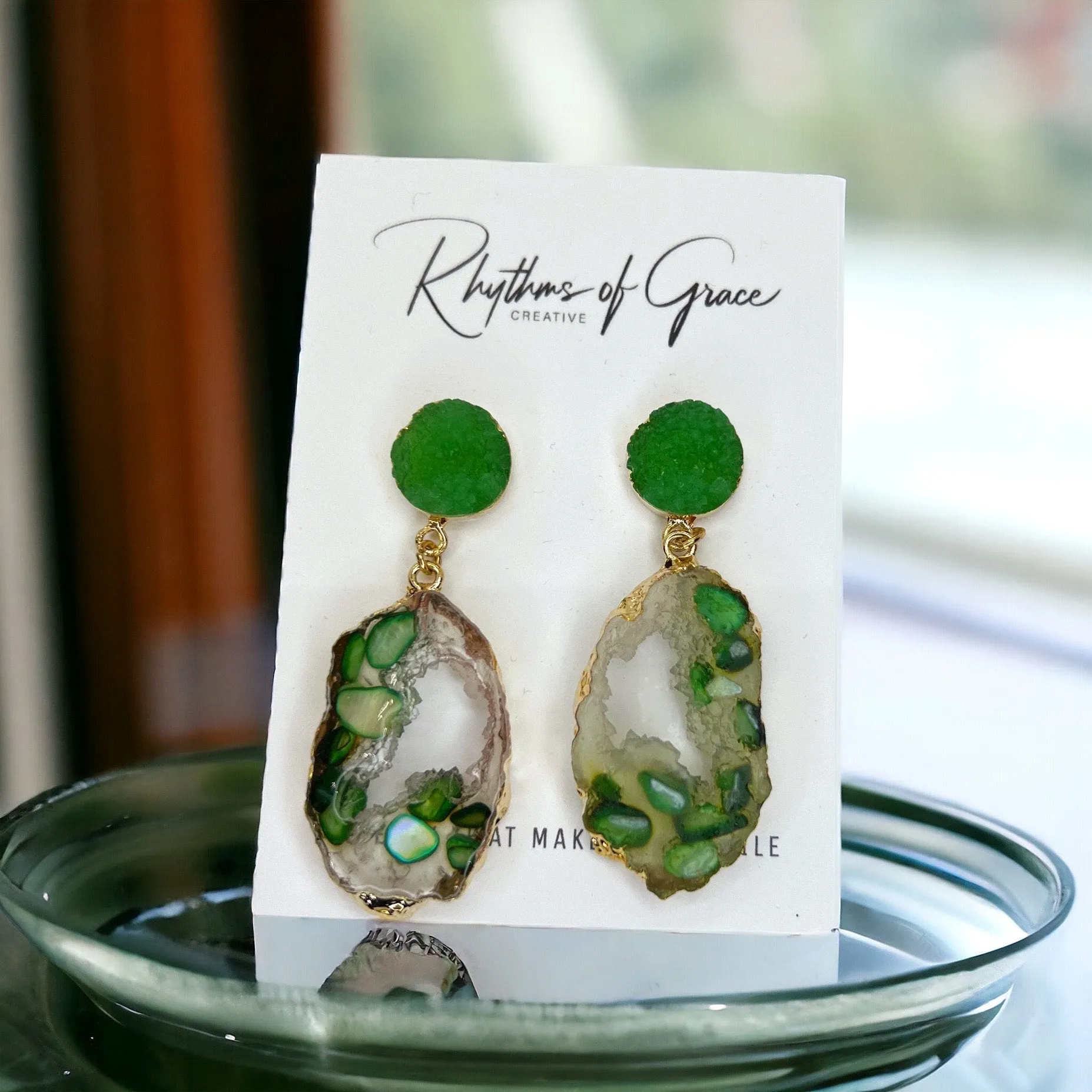 Geode Earrings - Crystal Earrings, Crystal Jewelry, Handmade Earrings, Handmade Jewelry, Geodes, Purple Earrings, Green Earrings, Rock