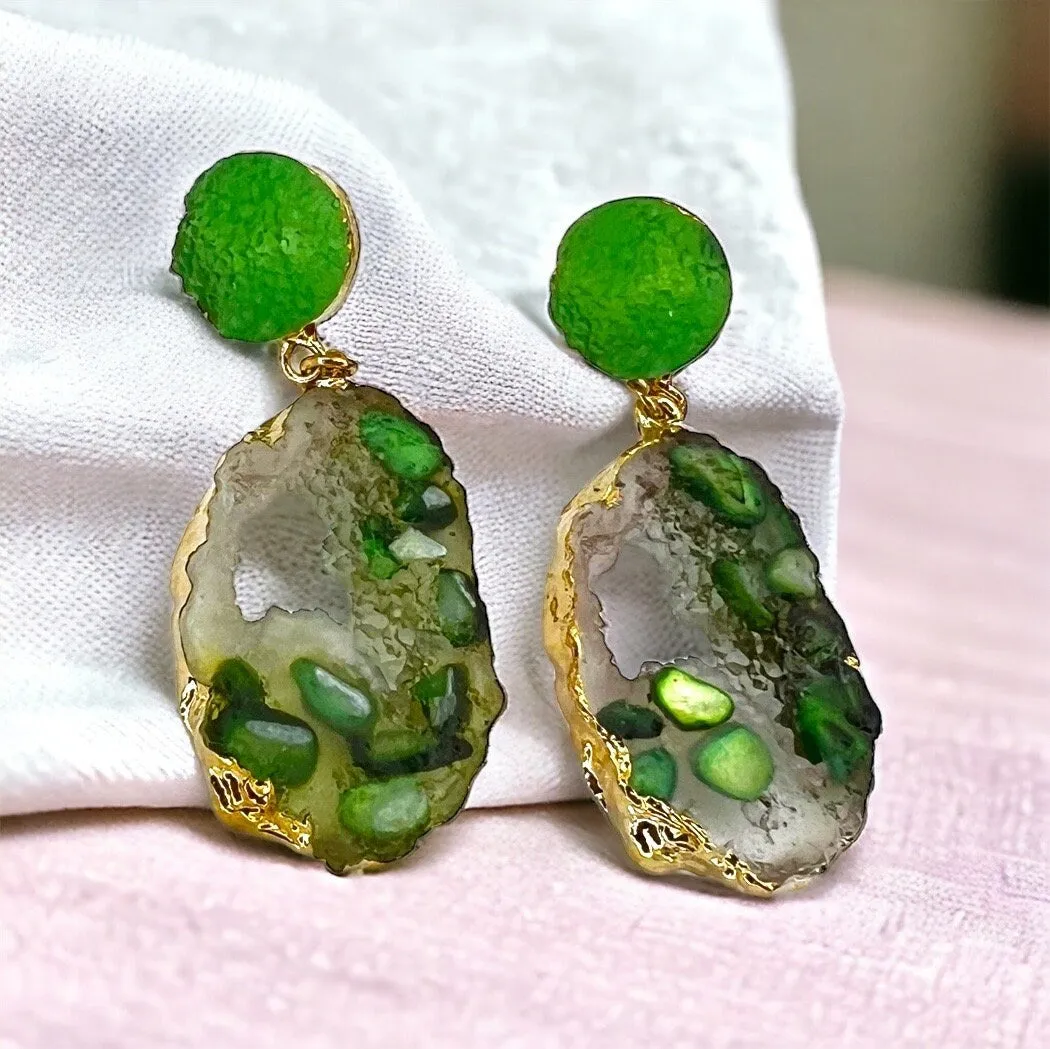 Geode Earrings - Crystal Earrings, Crystal Jewelry, Handmade Earrings, Handmade Jewelry, Geodes, Purple Earrings, Green Earrings, Rock