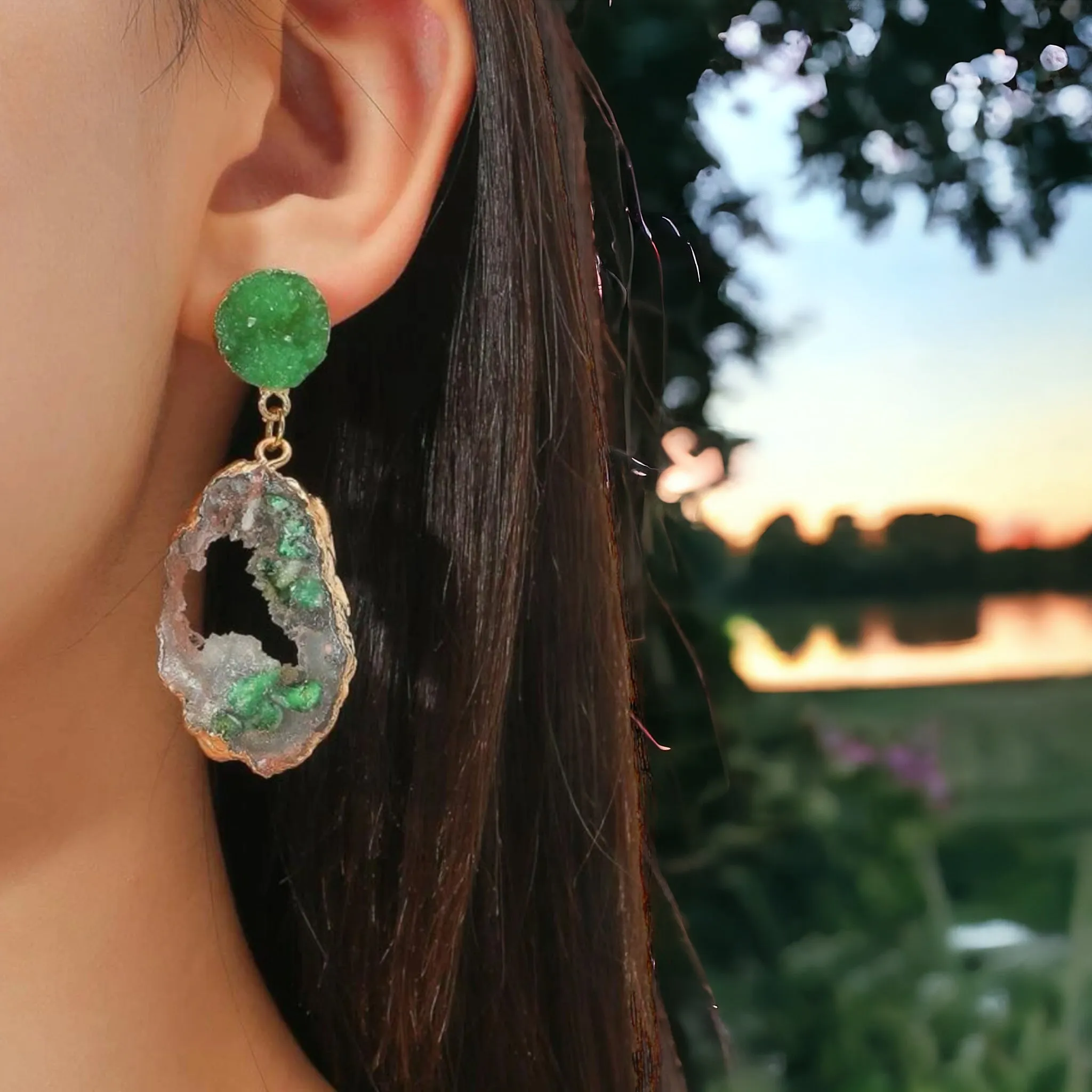 Geode Earrings - Crystal Earrings, Crystal Jewelry, Handmade Earrings, Handmade Jewelry, Geodes, Purple Earrings, Green Earrings, Rock