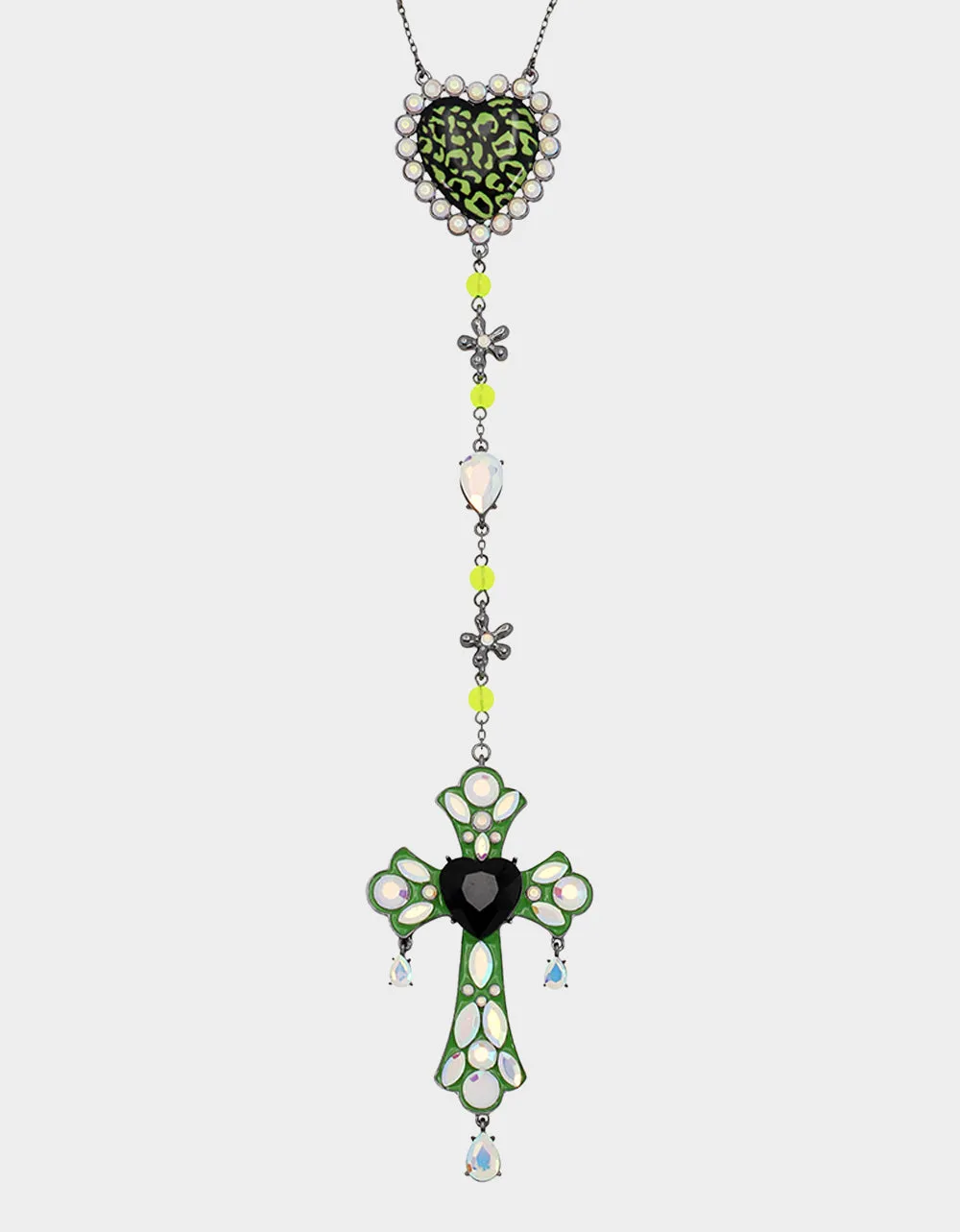 GHOUL FRIENDS CROSS Y NECKLACE GREEN