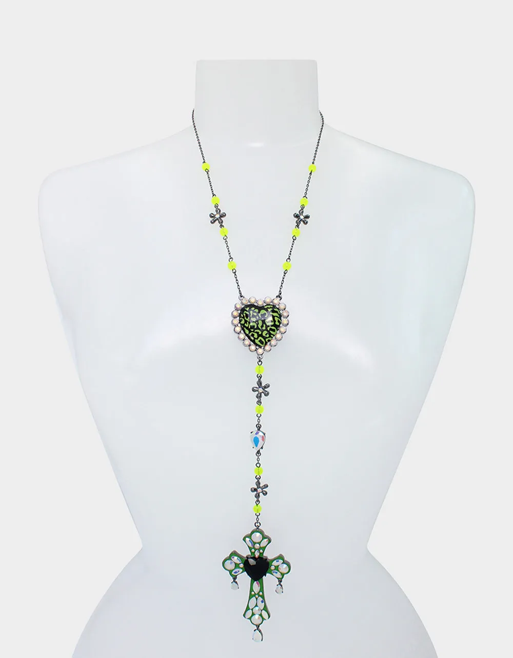 GHOUL FRIENDS CROSS Y NECKLACE GREEN