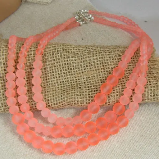 Glitzy Pink 3 Strand Sea Glass Necklace