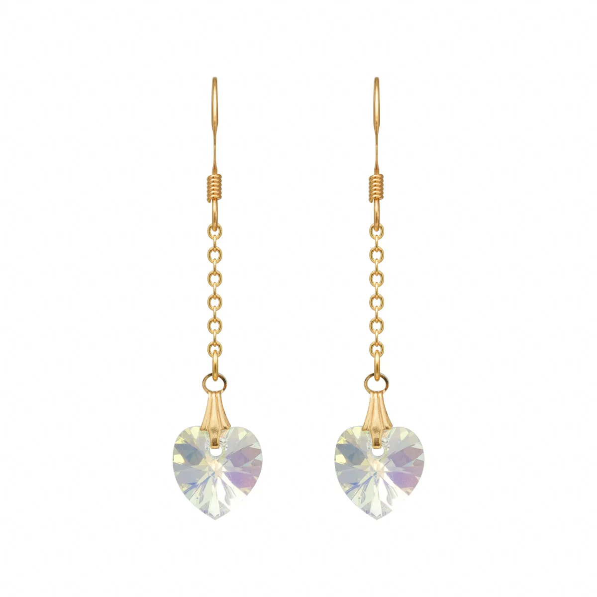 Gold Crystal Hearts French Hook Earrings