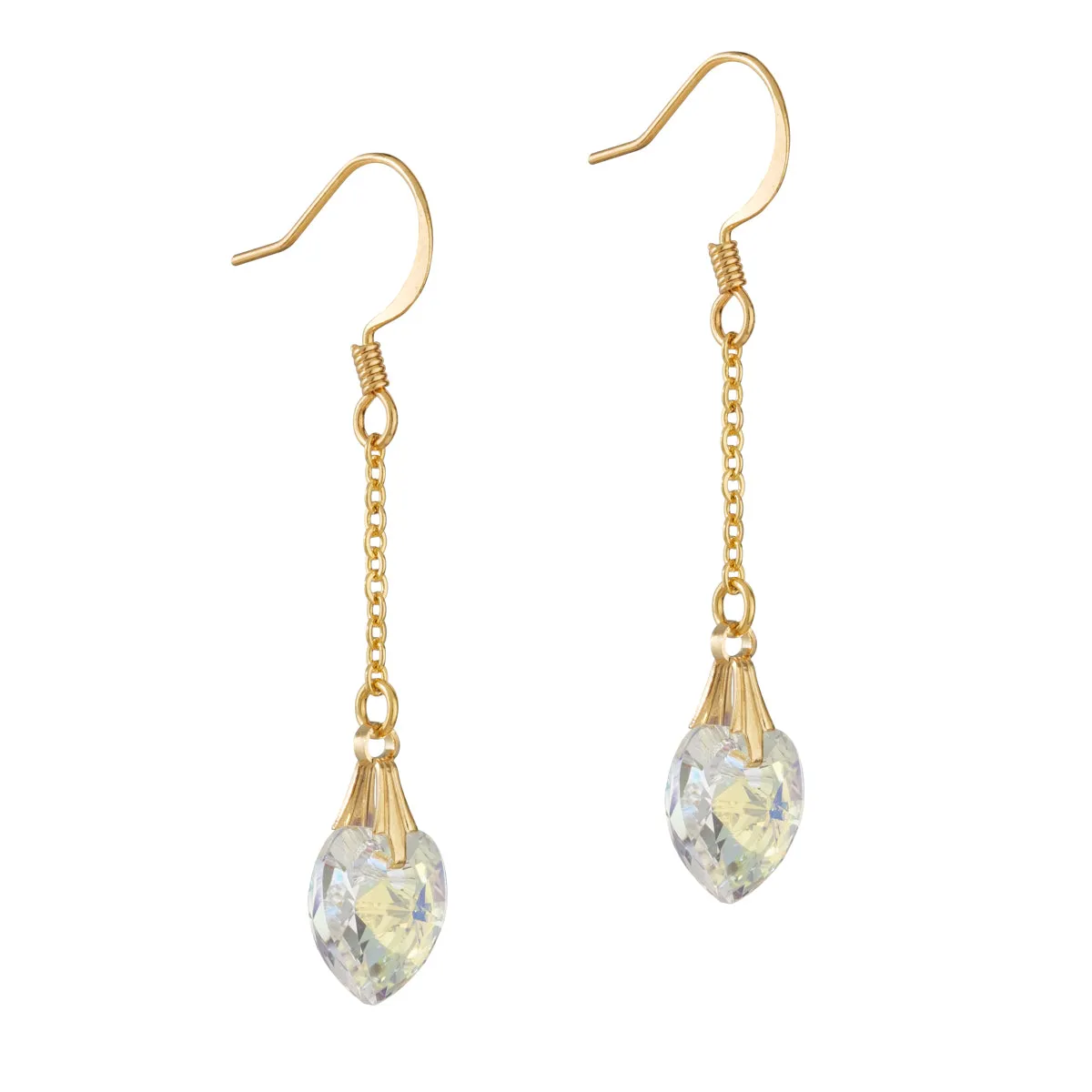 Gold Crystal Hearts French Hook Earrings