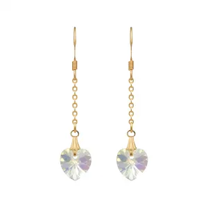 Gold Crystal Hearts French Hook Earrings