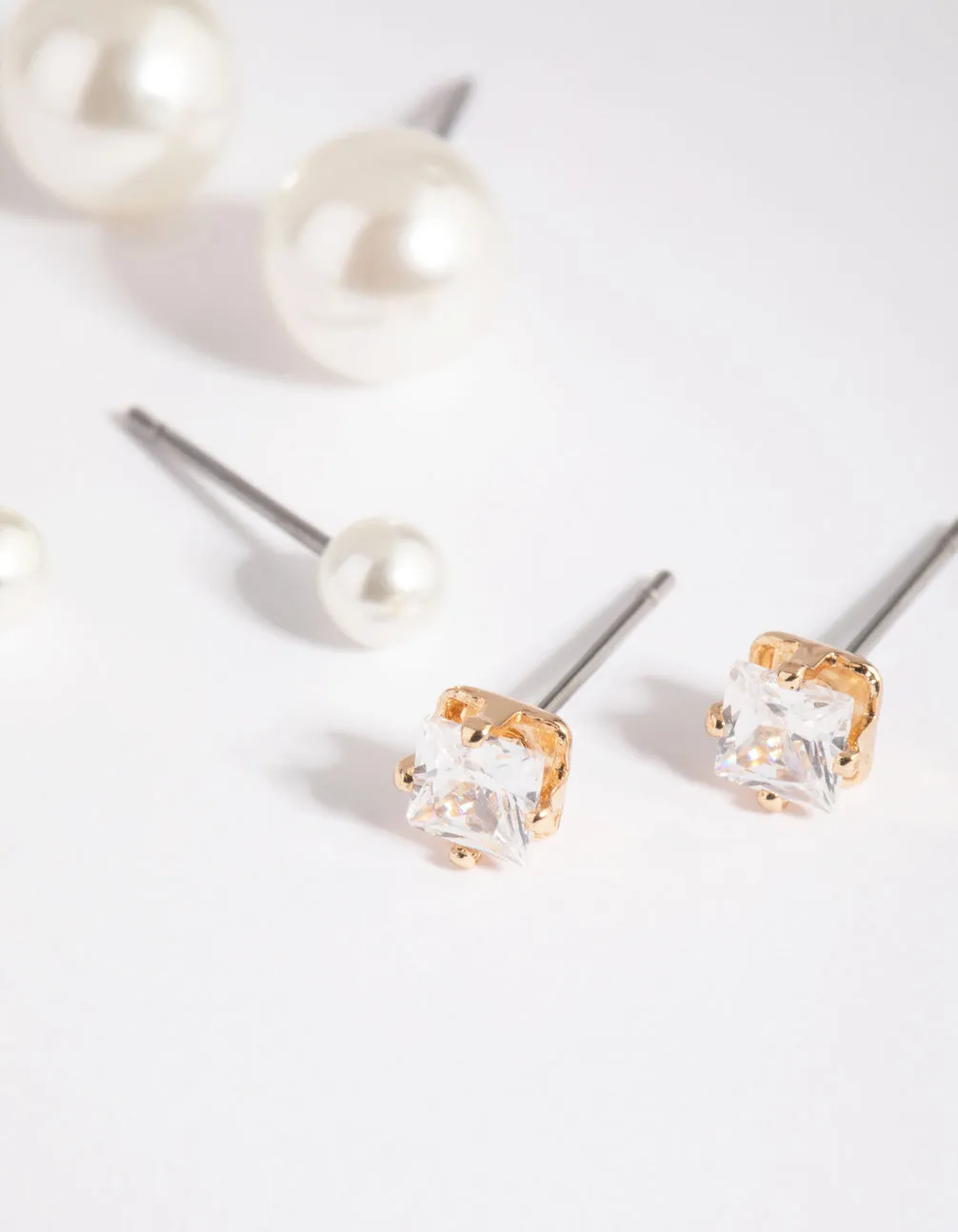 Gold Pearl & Diamante Stud Earring Pack