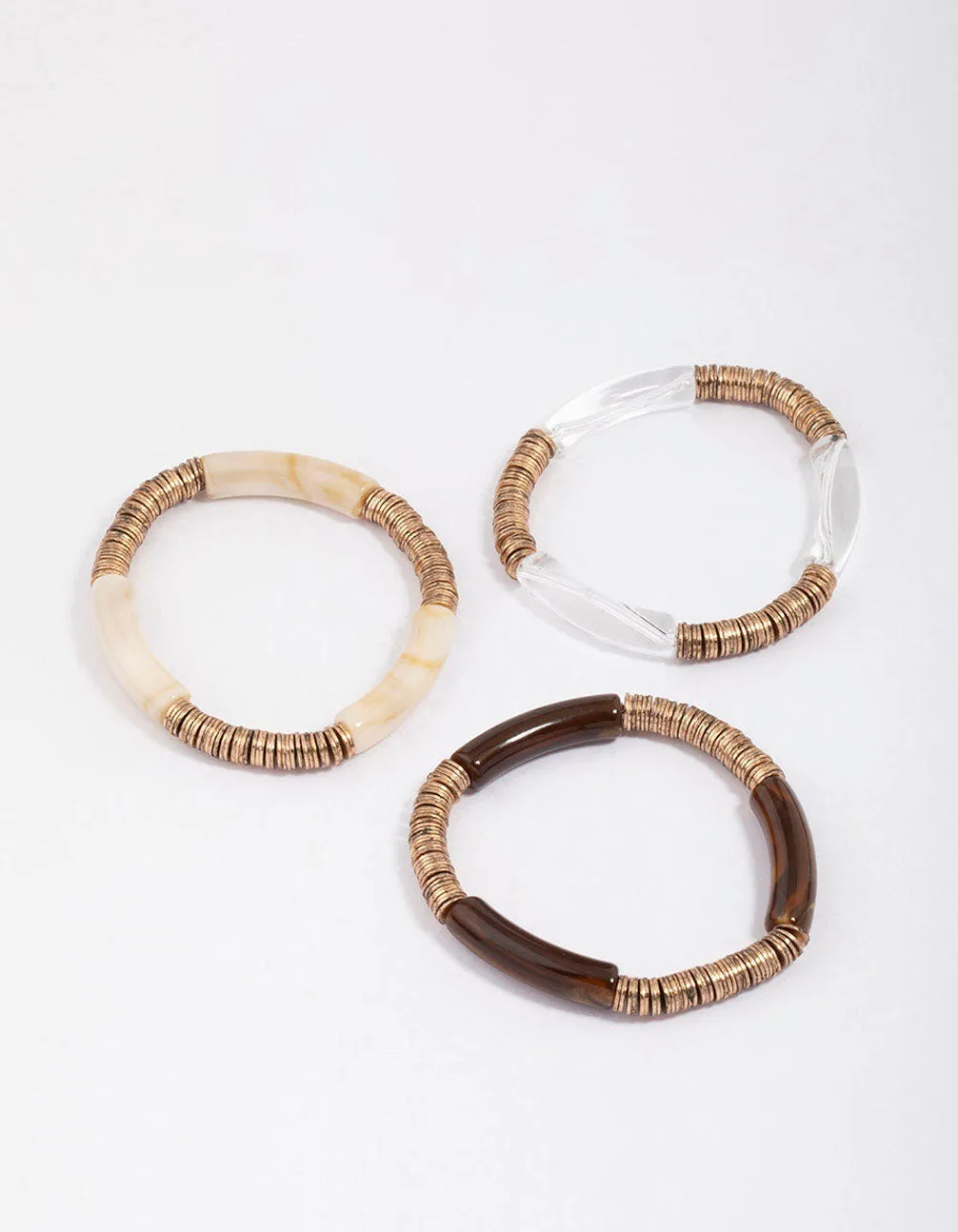 Gold Stacked Disc Stretch Bracelet 3-Pack