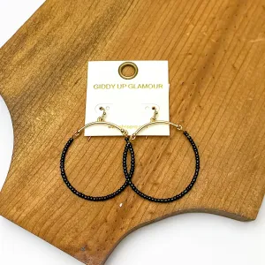 Gold Tone Hoop Earrings Beaded in Black