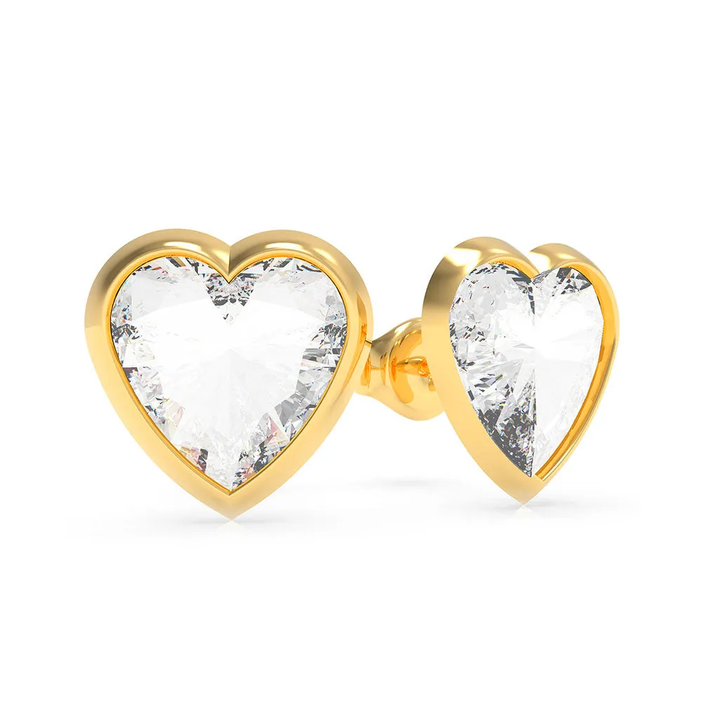 GUESS Gold Plated Stainless Steel Crystal Heart Stud Earrings