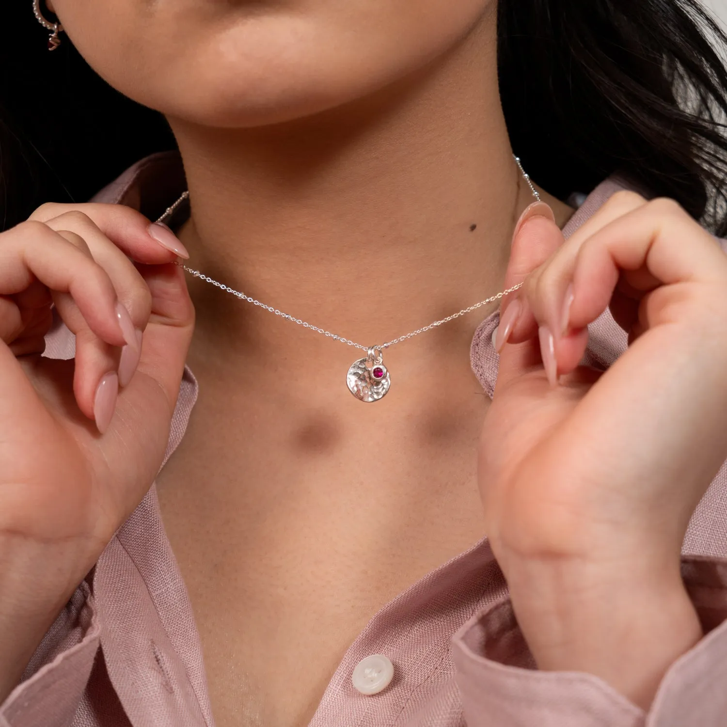 Hammered Disc & Ruby Array Necklace