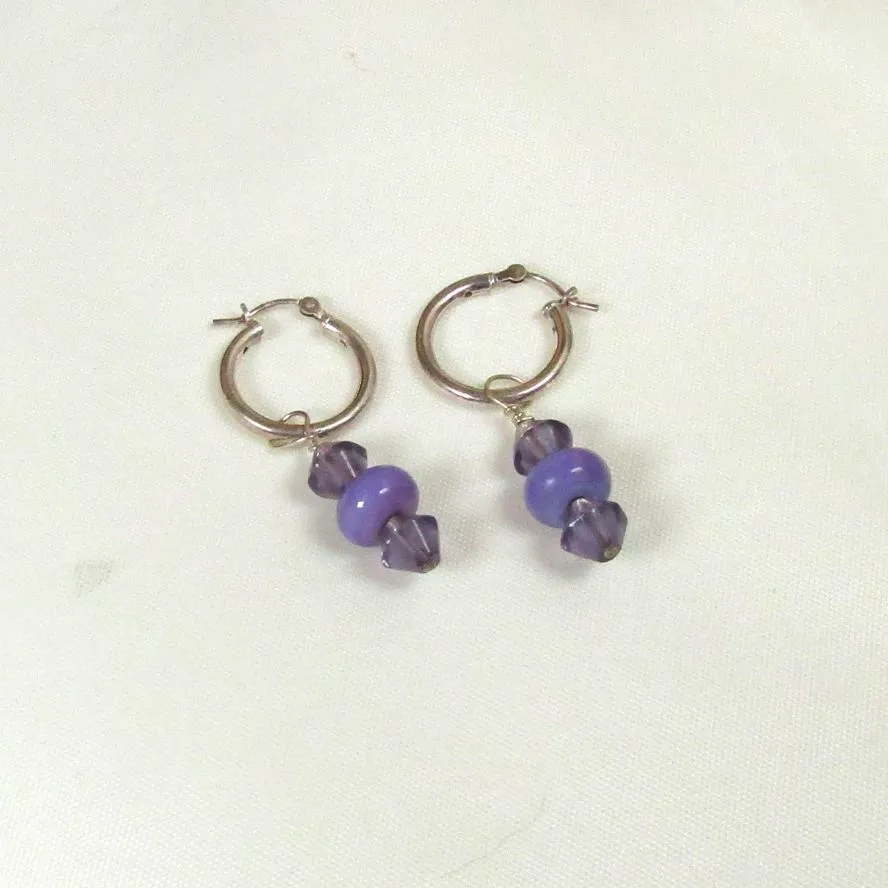 Handmade Lilac Bead Crystal Earrings