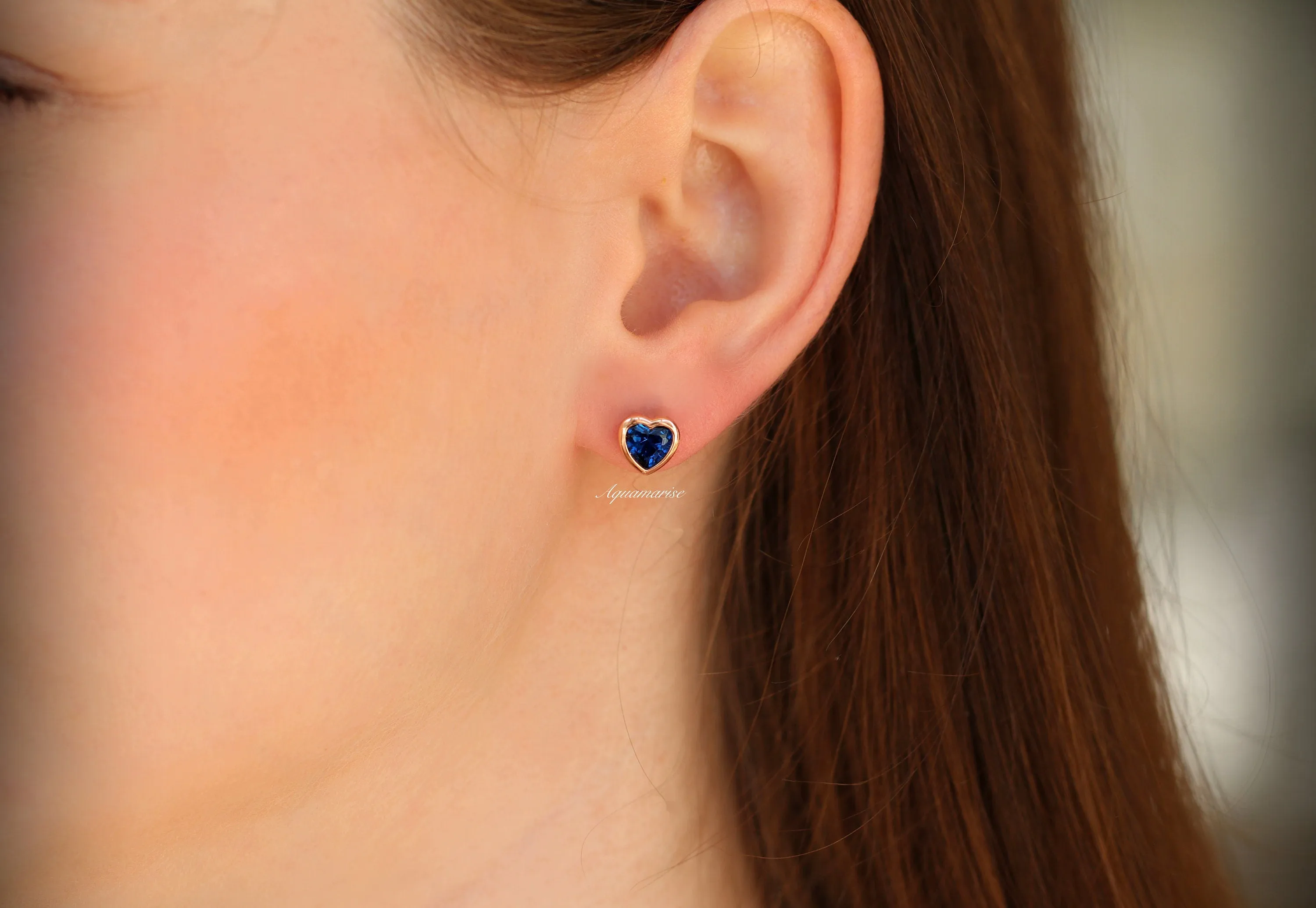 Heart Sapphire Earrings- 14K Rose Gold Vermeil