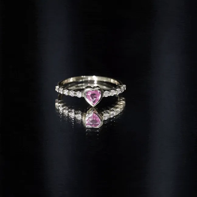 Heart Shape Pink Sapphire Solitaire Ring with Diamond Side Stones