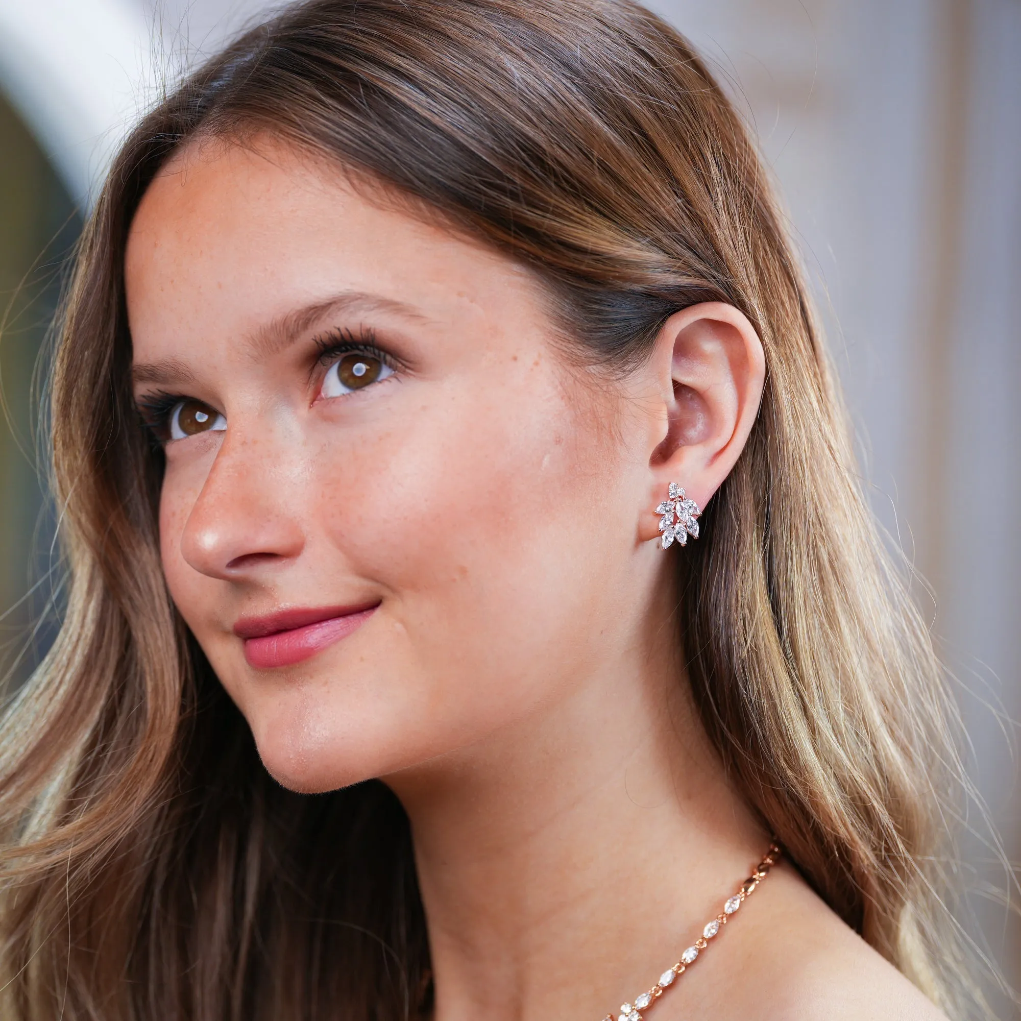 Heather - Rose gold Crystal Bridal Earrings