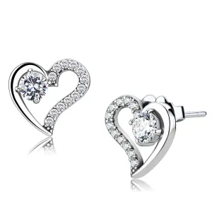 High polished (no plating) Stainless Steel Earrings with AAA Grade CZ in Clear for Women Clear Stone Color Style DA083