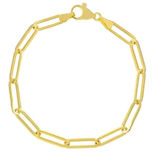 Hollow 14K Gold 5.1mm Paperclip Chain Bracelet with Lobster Lock, 8"