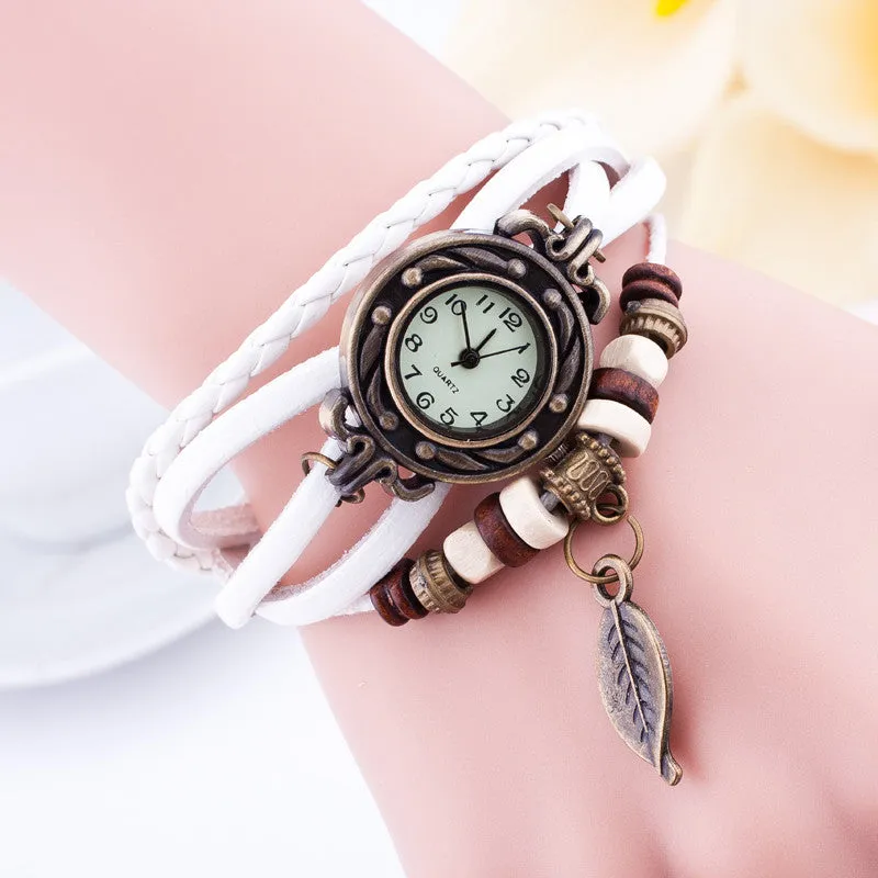 Hot Sale Women Ladies Girls Fashion Long Leather Strap Bracelet Watch Vintage Punk Style Quartz Analog Casual Wristwatch