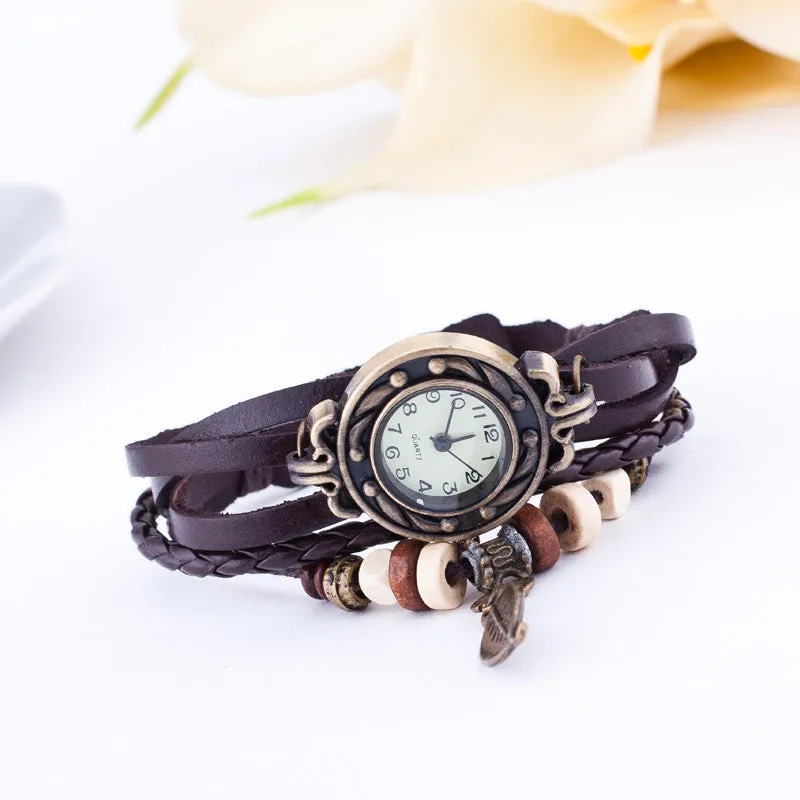 Hot Sale Women Ladies Girls Fashion Long Leather Strap Bracelet Watch Vintage Punk Style Quartz Analog Casual Wristwatch