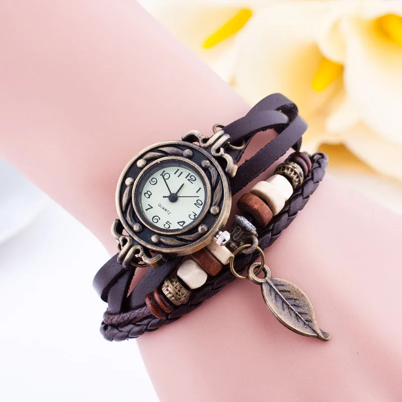 Hot Sale Women Ladies Girls Fashion Long Leather Strap Bracelet Watch Vintage Punk Style Quartz Analog Casual Wristwatch