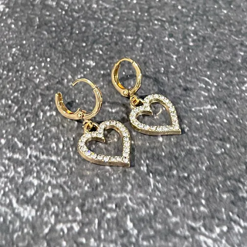 Huggie Hoop Crystal Heart Earrings (GOLD OR SILVER)