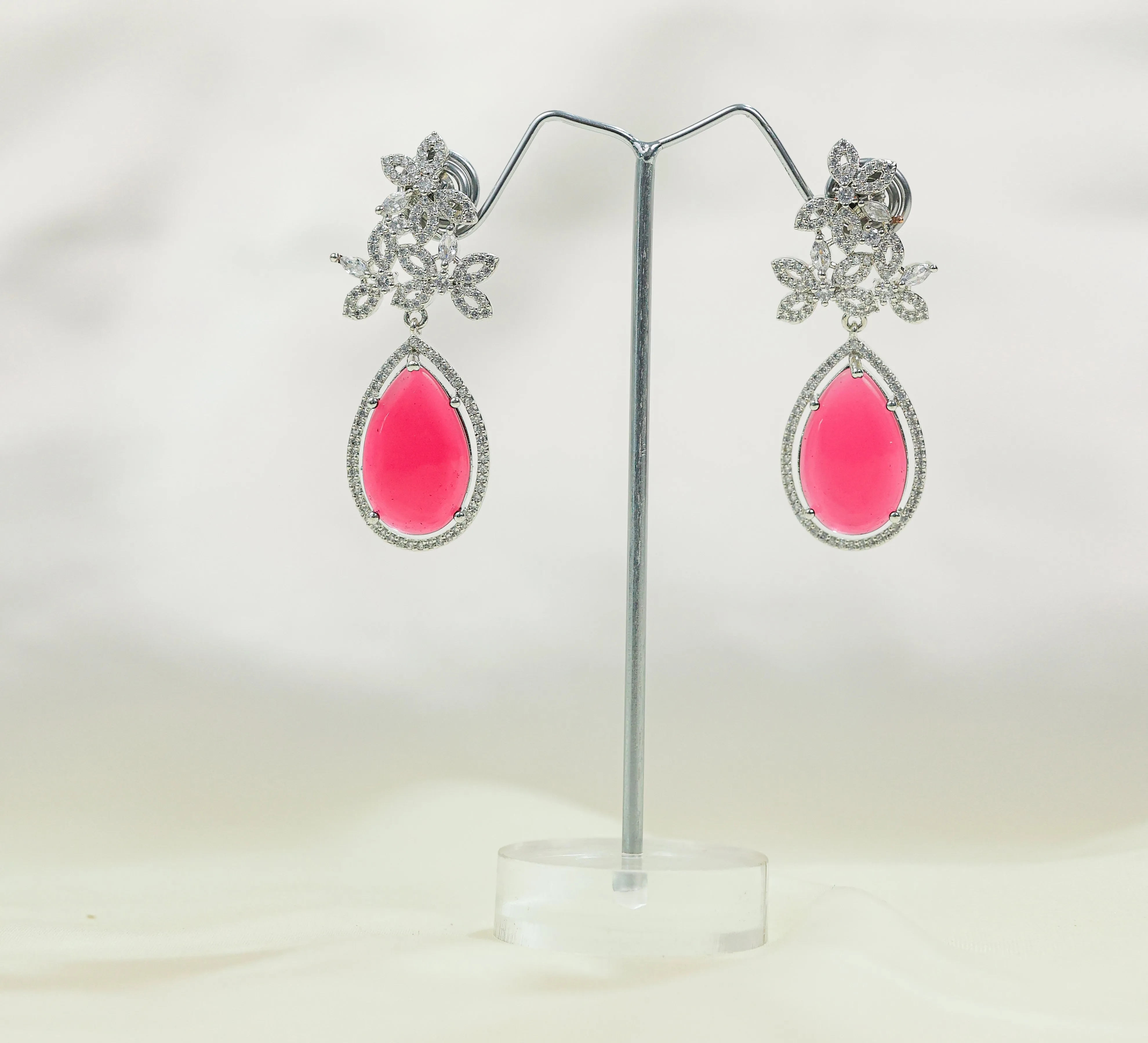 Hydro Stones Earrings with White Rhodium Plating